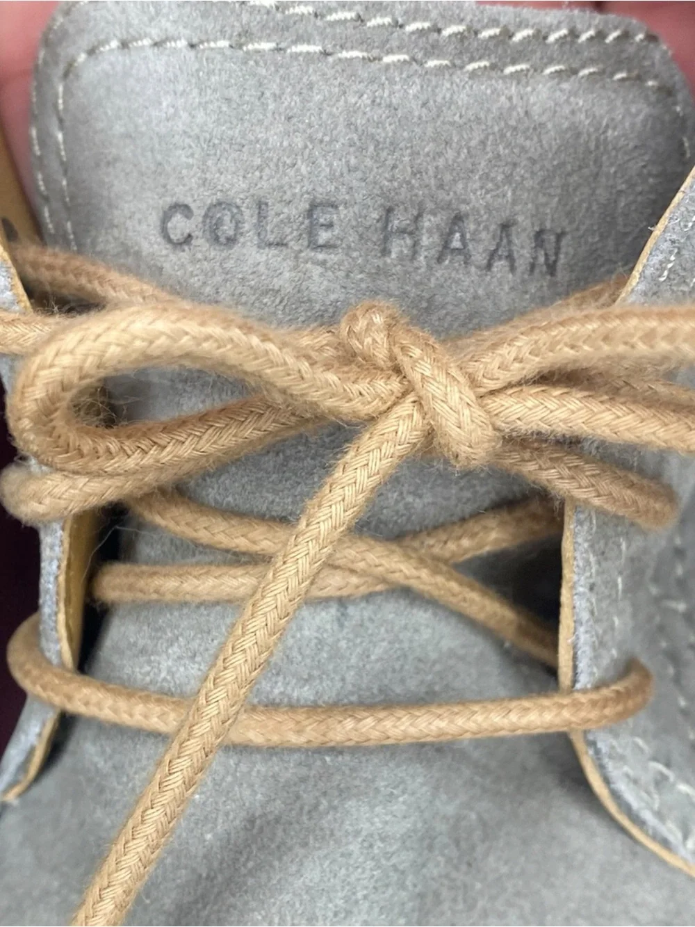 COLE HAAN - Men's Suede Chukka Boots in Light Gray with Tan Laces